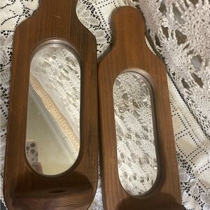 Pair of Vintage Wooden Oval Wall Mirror/Scones